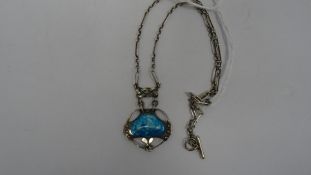 Edwardian silver and enamel pendant drop necklace in blue, green and turquoise Condition