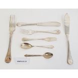 Part set of silver plated cutlery with scrolling decoration, including fish eaters, cake forks,