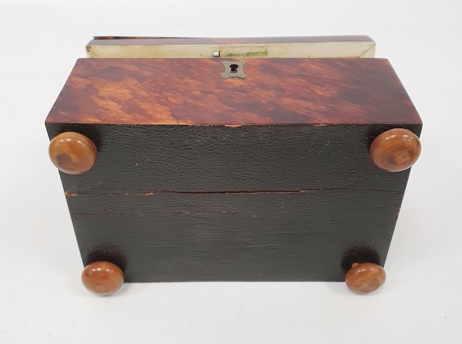 A 19th century tortoiseshell tea caddy, domed lid, ivory rim and handles, silvered escutcheon, on - Image 9 of 9