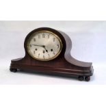 20th century mahogany cased Napoleon hat-shaped mantel clock with Arabic numerals, 30cm high