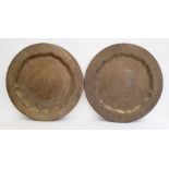 Pair of Eastern brass foliate engraved trays (2)