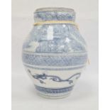 Chinese porcelain vase painted in blue with rocky river landscape, pair kylin below, 31cm high