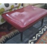 1970's red footstool on tapering supports