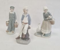 Lladro goose girl, 25cm high, Lladro boy with sailing boat and Lladro farm boy with milk pails (3)
