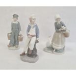 Lladro goose girl, 25cm high, Lladro boy with sailing boat and Lladro farm boy with milk pails (3)