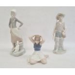 Lladro porcelain figure of a girl with duck, Lladro porcelain figure of fishing boy and Royal