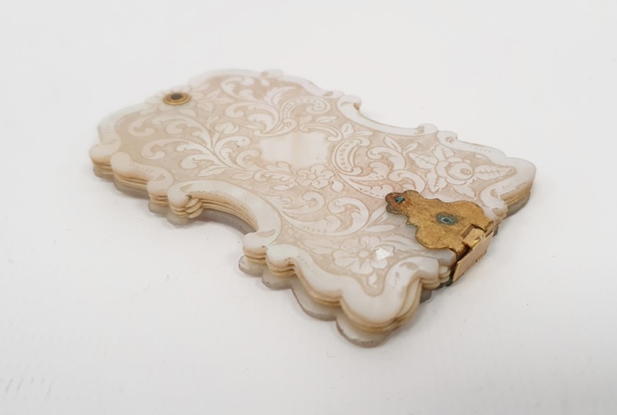 A Victorian mother of pearl and ivory day diary, scroll and foliate engraved, 7.5cm x 5cm - Image 4 of 6