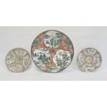Chinese Canton porcelain plate with four panels of figures interspersed with butterflies and