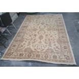 Modern light gold ground foliate design rug, 299 x 214cm