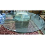 Modern centre table with central metallic cylindrical base and circular plate glass top, 153cm
