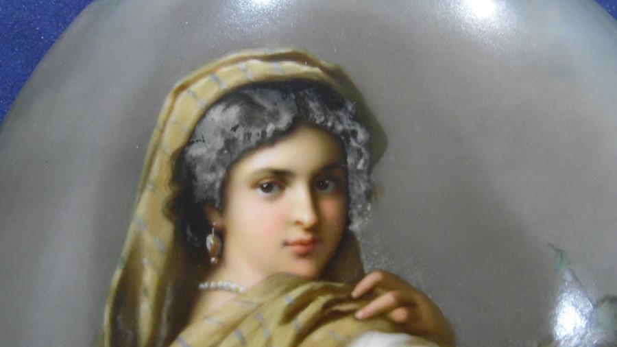 Late 19th century Berlin porcelain plaque, oval and painted with half-length figure of a young woman - Image 18 of 24