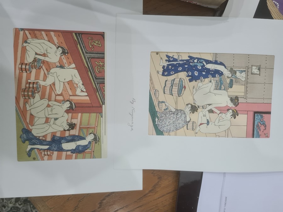 Set of six Thai bodycolour erotic drawings with various figures in interiors and gardens, - Image 23 of 31