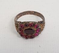 Probably Victorian garnet dress ring, unmarked, yellow metal set Condition ReportThree missing