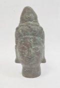 Small bronze bust of Buddha with verdigris, 16cm high