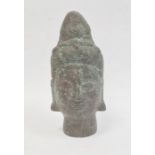 Small bronze bust of Buddha with verdigris, 16cm high