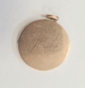 9ct gold 'Hubs' locket pendant, circular, disc-shaped, approx 10g