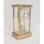 Brass and four-panelled glass mantel clock, with enamel Arabic numeral dial, floral painted, 20.