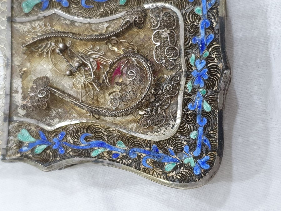A 19th century Chinese silver coloured metal and enamel card case, the filigree case decorated - Image 22 of 36