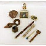 Two trays of assorted items to include large pipe, items relating to SS Great Britain, pastry