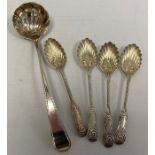 A set of four Victorian silver teaspoons, scallop and scroll decorated, initialled 'P', maker Mappin