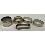 Pair 1930s silver napkin rings, oval, numbered 1 & 2, 0.6toz approx., a silver napkin ring
