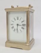 Five-sided brass and glass-cased repeater carriage clock with Roman numerals to the dial, 17cm