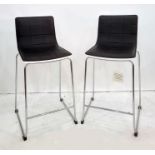 Pair of kitchen bar stools with chrome bases and black leather upholstered seats (2)
