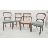 Two Victorian balloonback dining chairs, pair of cane seated bedroom chairs and two other chairs (6)