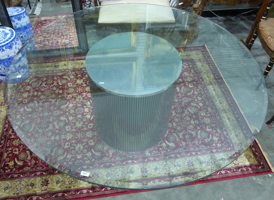 Modern centre table with central metallic cylindrical base and circular plate glass top, 153cm - Image 2 of 2