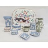 Quantity of Wedgwood blue, green and lilac jasperware and a Chinese-style pattern decorated drainer,