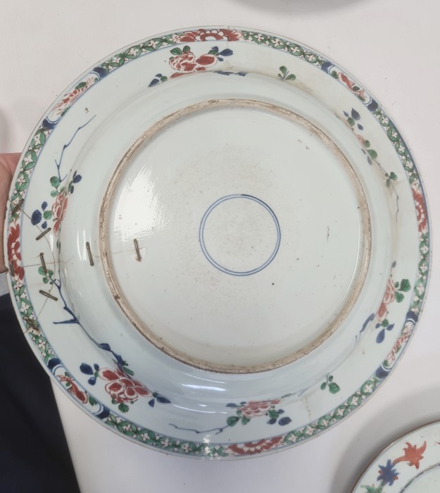 Part service of Imari palette decorated porcelain viz:- pair circular graduated chargers, smaller - Image 2 of 19