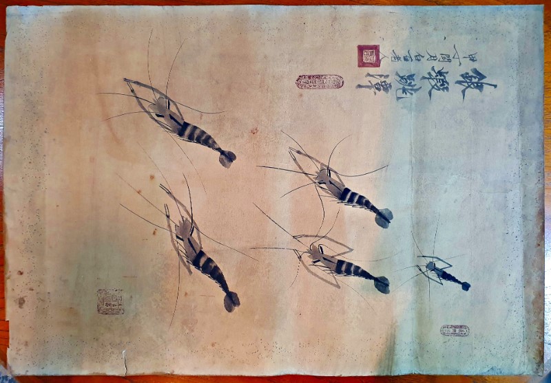 Three Chinese watercolours of crayfish, in monochrome inks, with inscription and character seal - Image 2 of 22