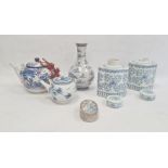 Chinese porcelain baluster vase with underglaze blue motif, porcelain teapot, floral painted, pair