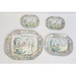 Graduated set of four reproduction Masons ironstone-style meat dishes with chinoiserie figures in
