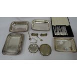 A quantity of silver plate, entree dishes, dog and chain pattern knife rests, mother of pearl and