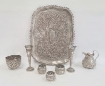 Early 20th century Anglo Indian silver-coloured tray, floral and scroll decorated, 35cm x 25cm,