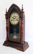 Walnut cased 20th century mantel clock, marked to interior 'Ansonia Clock U.S.' with Roman