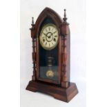 Walnut cased 20th century mantel clock, marked to interior 'Ansonia Clock U.S.' with Roman