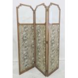 20th century three-fold draught screen with shaped glazed top section above painted Chinese-style