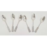Set of six Norwegian silver teaspoons by David Andersen, 830 standard, all with floral pierced