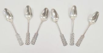 Set of six Norwegian silver teaspoons by David Andersen, 830 standard, all with floral pierced