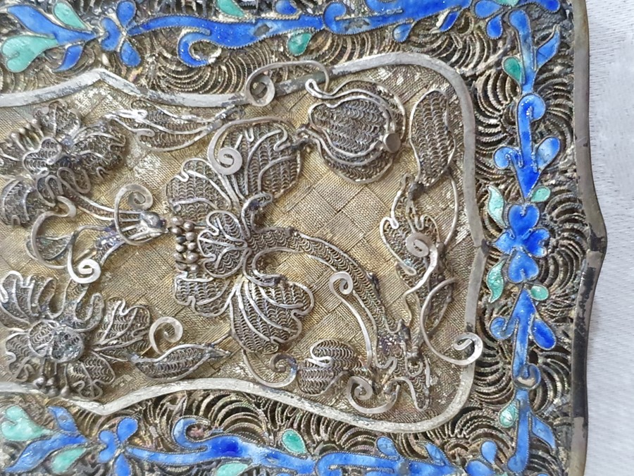 A 19th century Chinese silver coloured metal and enamel card case, the filigree case decorated - Image 23 of 36