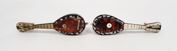 Two miniature tortoiseshell and mother of pearl inlaid mandolins (2)