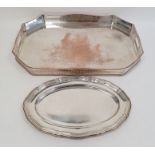Large two-handled silver plated tray of elongated octagonal form with pierced gallery and