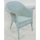 Lloyd loom style blue painted wicker armchair