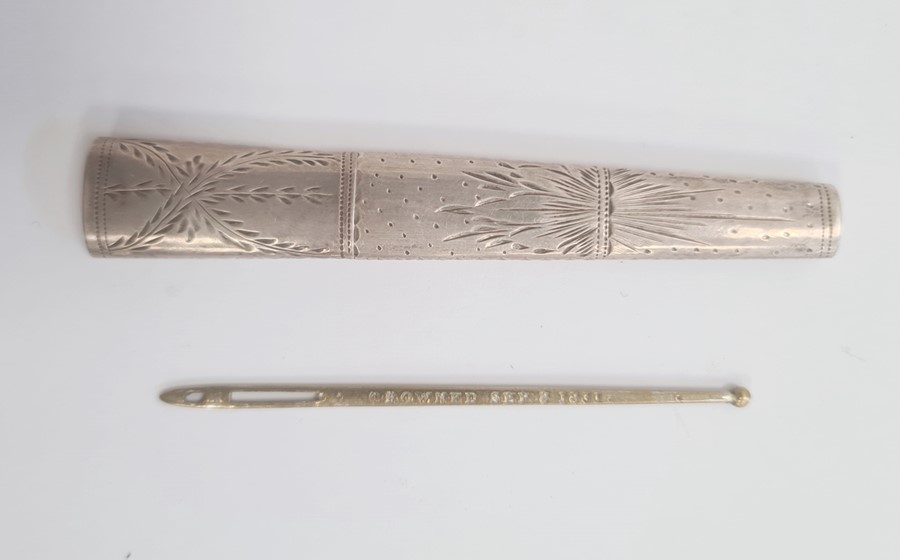 Georgian silver bodkin case, maker's mark only, probably Joseph Taylor of Birmingham, of tapering