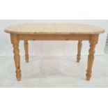 Pine kitchen table on turned legs, 140cm long