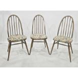 Set of six Ercol stickback dining chairs with labels and ink stamp 'S4' and further stamp no,