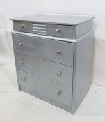 Modern grey painted chest of four long drawers, on plinth base, 76 x 89 cm