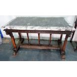 19th century mahogany and marble table, the rectangular specimen marble top with central